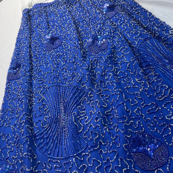 Vintage Elegance by Anuja Blue A Line Sequin and Beaded 100% Silk Skirt M - Picture 7 of 12